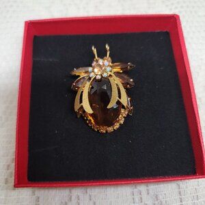 Vintage Bug Brooch Faux Gemstones Marquis Shaped Body Cut Wings 2 Inches Wide